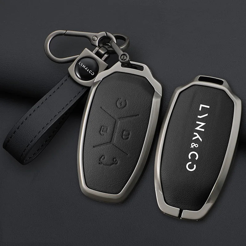 Lynk & Co 01 / 02 / 03 / 05 / 06 — Galvanised Alloy & Leather Key Fob Case & Keychain