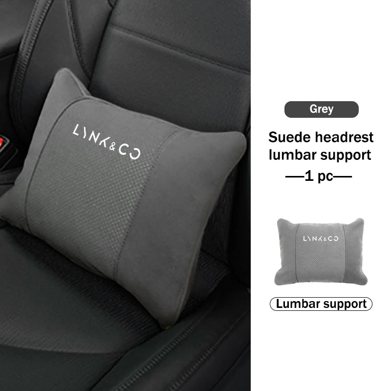 Lynk & Co — Suede Genuine Leather Neck Headrest & Lumbar Support Pillow Set (01 / 02 / 03 / 05 / 06 / 09)