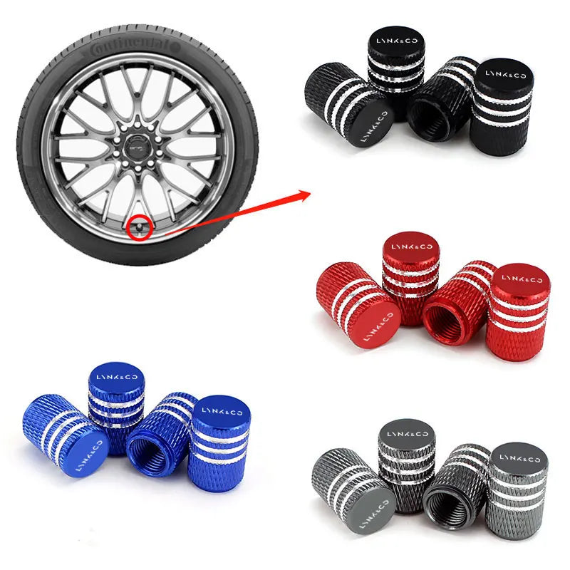 Lynk & Co — Alloy Laser-Engraved Tyre Valve Caps Set (01 / 02 / 03 / 05 / 06 / 09)