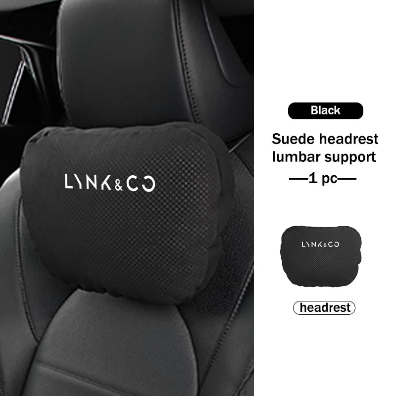 Lynk & Co — Suede Genuine Leather Neck Headrest & Lumbar Support Pillow Set (01 / 02 / 03 / 05 / 06 / 09)