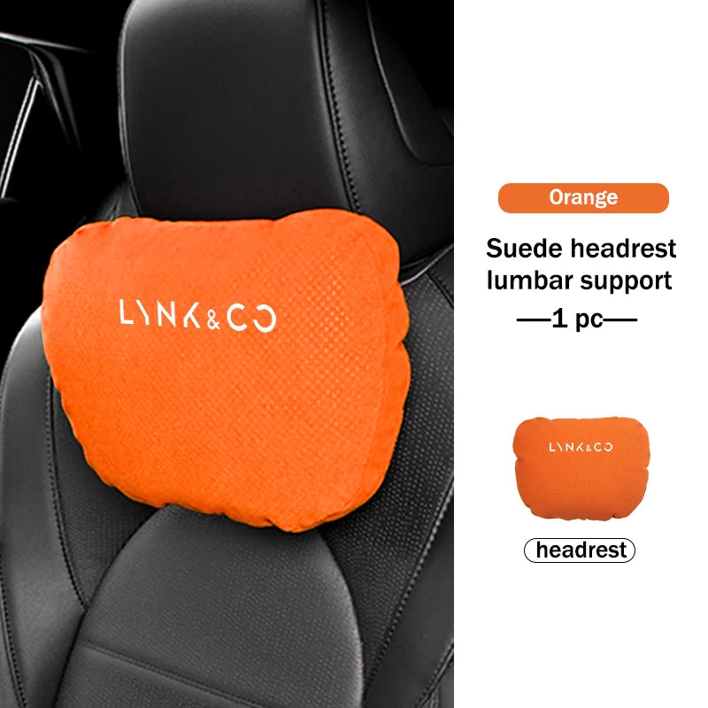 Lynk & Co — Suede Genuine Leather Neck Headrest & Lumbar Support Pillow Set (01 / 02 / 03 / 05 / 06 / 09)