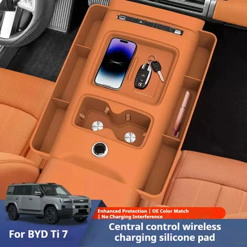 BYD Leopard Ti7 / Titanium 7 — Silicone Central Control Wireless Charging Pad, Cup Holder & Gear Protection Set