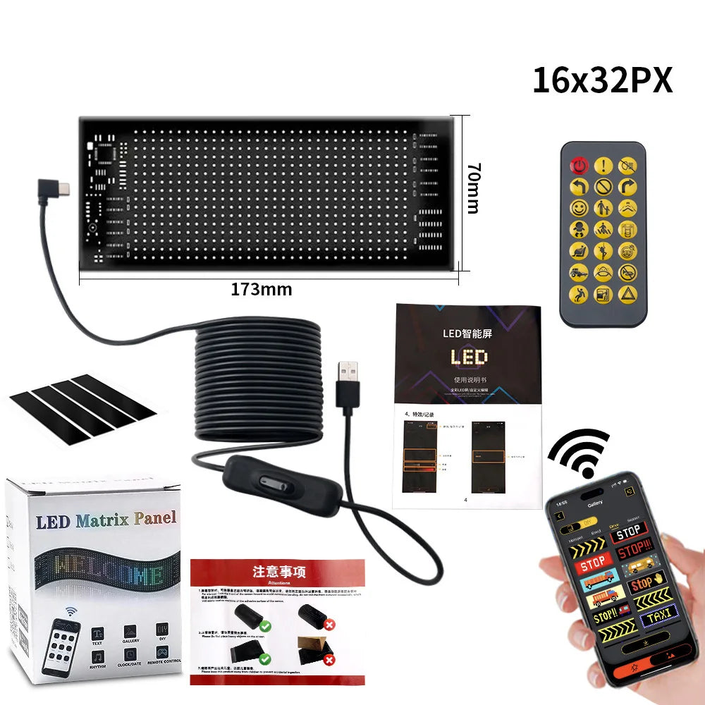KALADA RGB Scrolling LED Display Sign — Bluetooth App-Controlled, Programmable Text & Animation (USB, 5V)