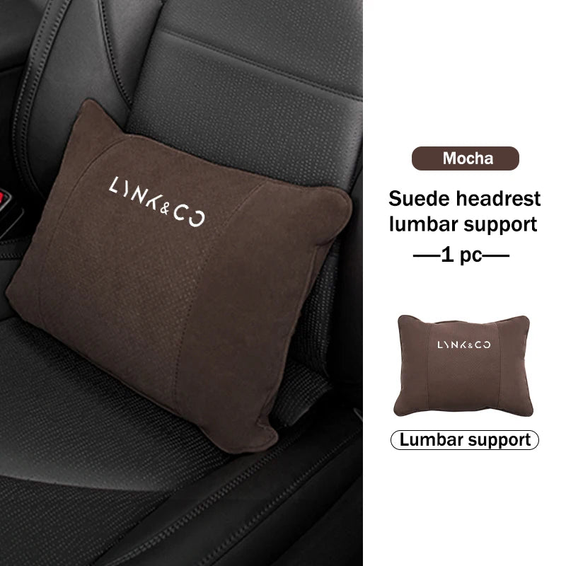 Lynk & Co — Suede Genuine Leather Neck Headrest & Lumbar Support Pillow Set (01 / 02 / 03 / 05 / 06 / 09)