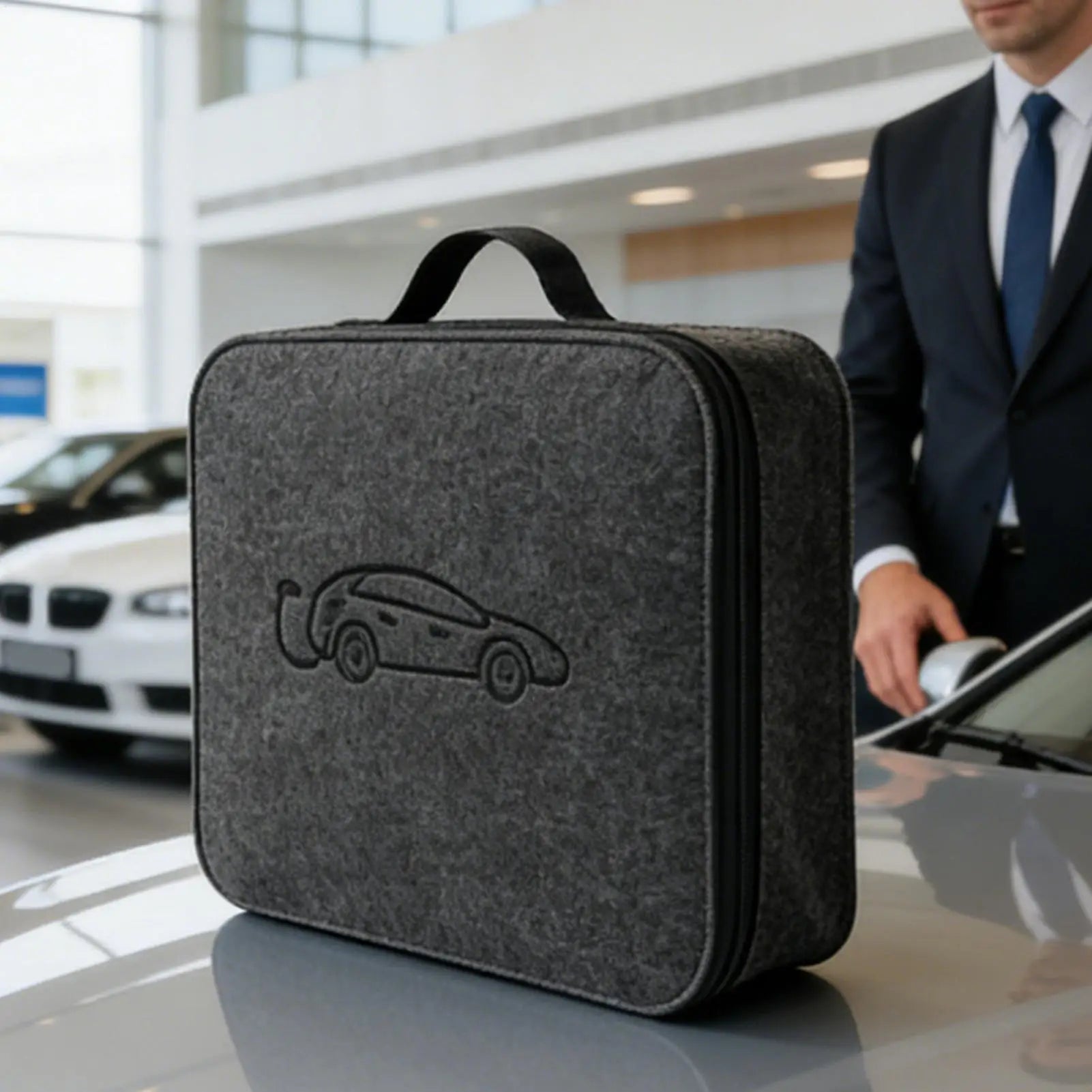 EV Charger Cable Storage Bag — Felt Organiser with Elastic Straps & All-Weather Protection
