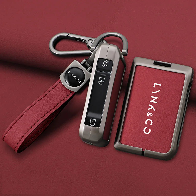 Lynk & Co 01 / 02 / 03 / 05 / 06 — Galvanised Alloy & Leather Key Fob Case & Keychain