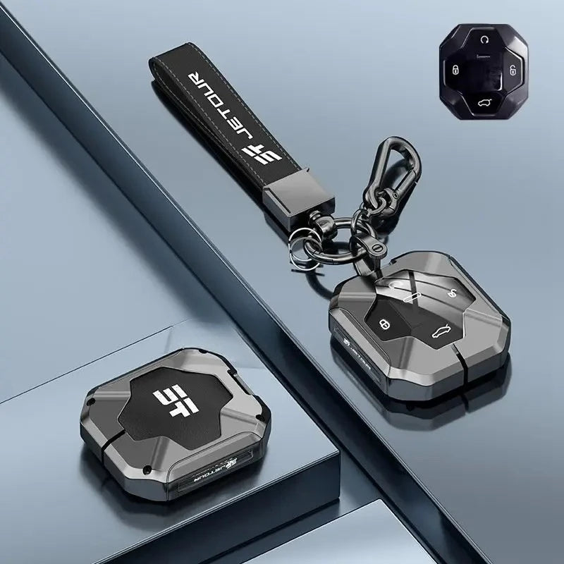 Jetour T2 Traveller — Zinc Alloy & Leather Full Cover Key Case & Keychain (2023–2024)