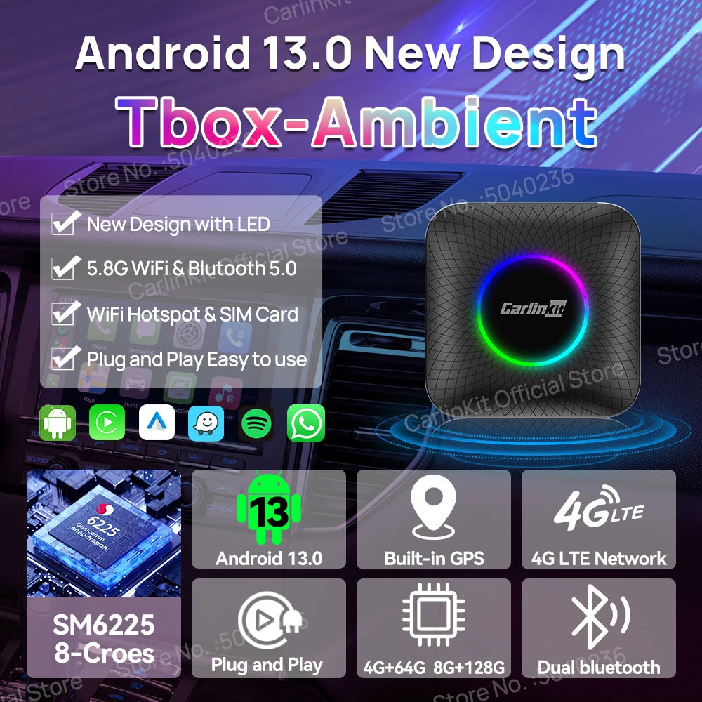 CarlinKit CPC200 CarPlay AI Box — Android 13, Wireless CarPlay & Android Auto, Qualcomm SM6225 (2025)