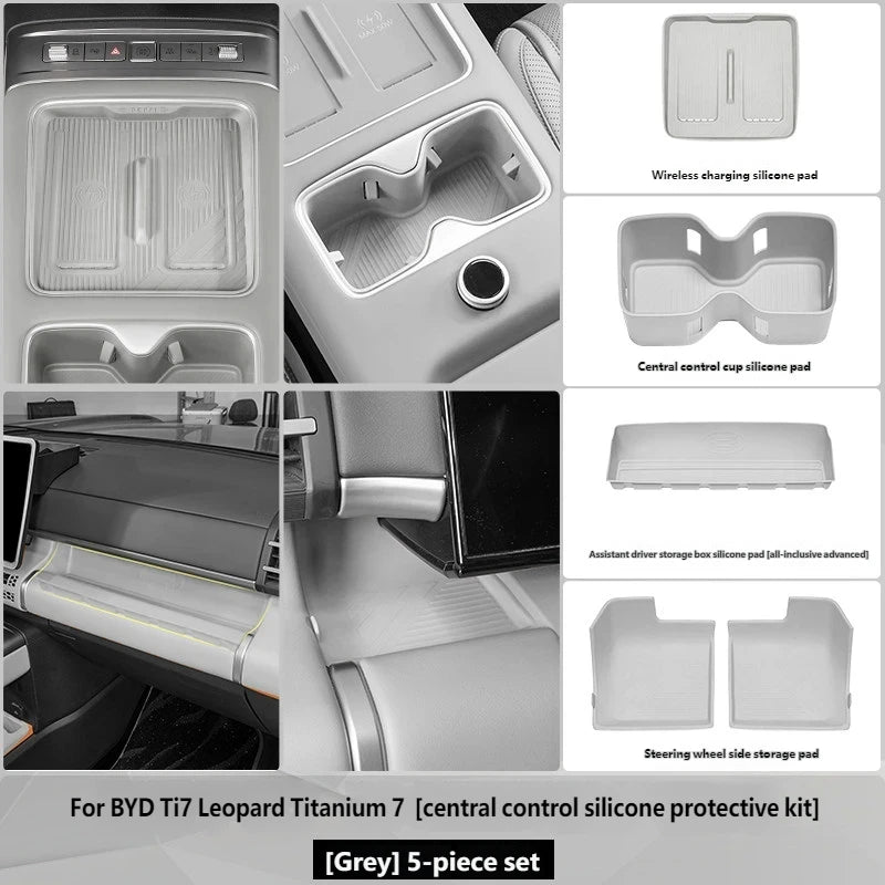 BYD Leopard Ti7 / Titanium 7 — Centre Console Lower Storage Organiser Tray with Cup Holder Mat (2025–2026)