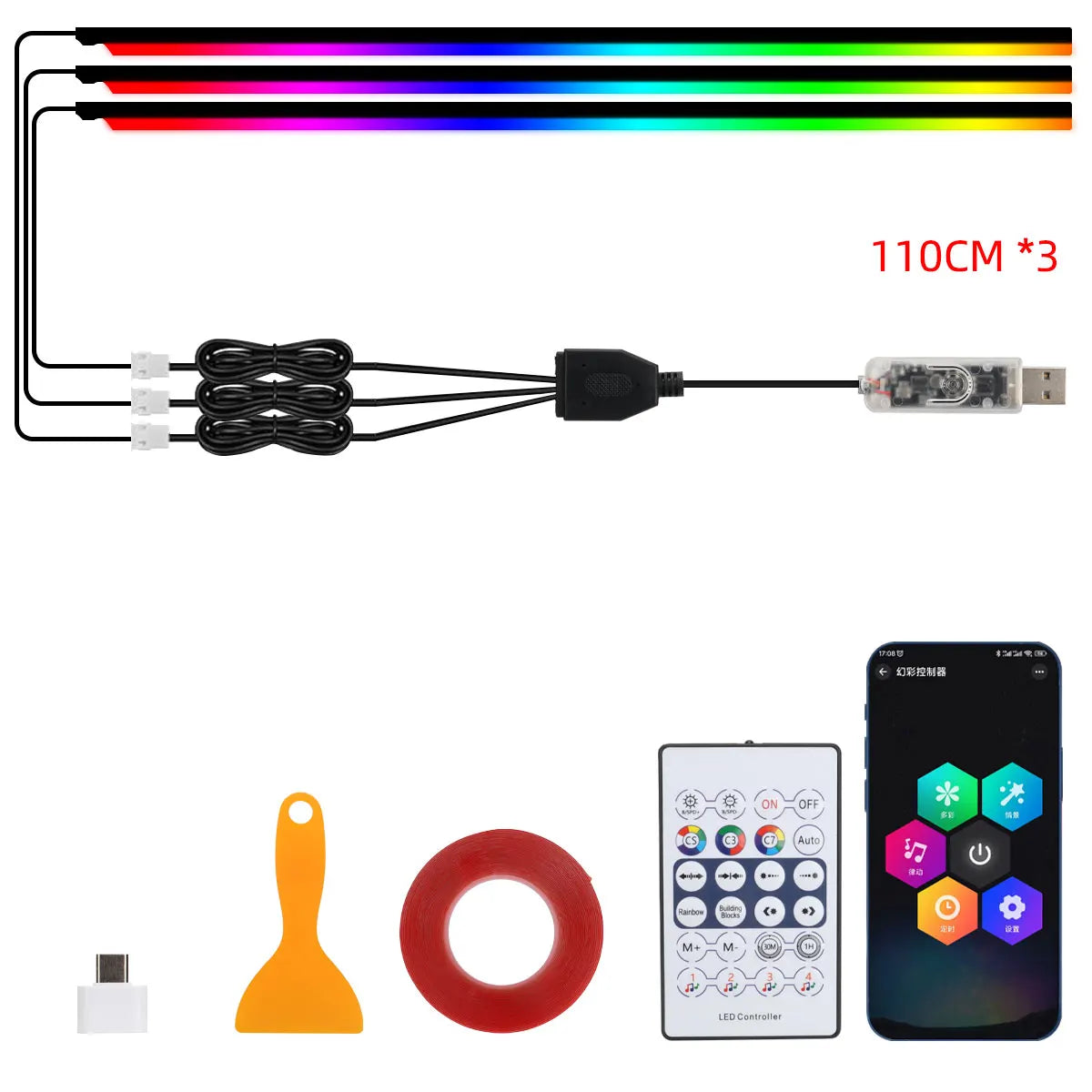 KEVANLY RGB Symphony Ambient LED Light Strip — App-Controlled Interior Atmosphere Lighting (USB, 12V)