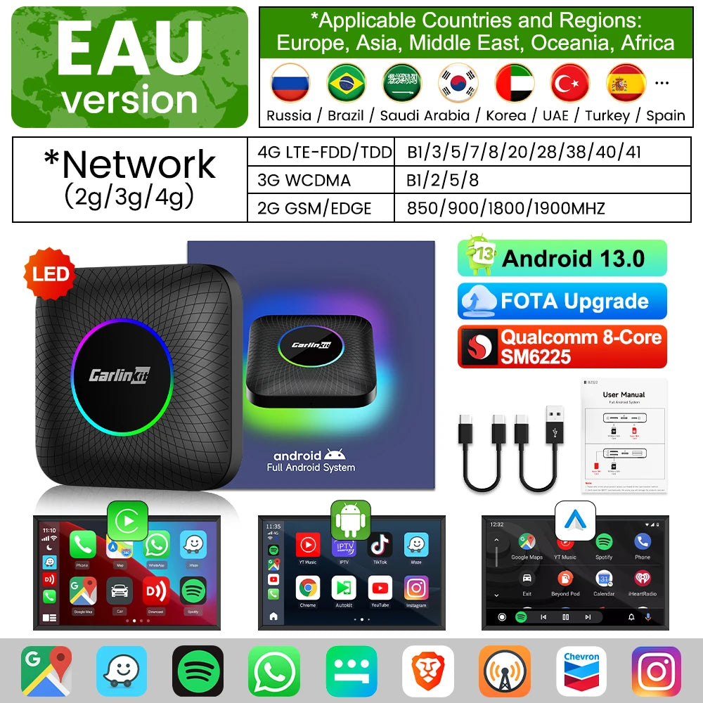 CarlinKit CPC200 CarPlay AI Box — Android 13, Wireless CarPlay & Android Auto, Qualcomm SM6225 (2025)