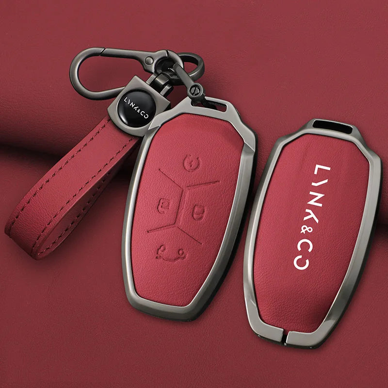 Lynk & Co 01 / 02 / 03 / 05 / 06 — Galvanised Alloy & Leather Key Fob Case & Keychain