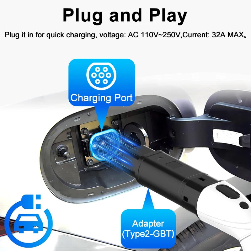 Type 2 to GBT EV Charging Adaptor — IEC 62196 to GB/T Chinese Standard | 32A 7.2KW